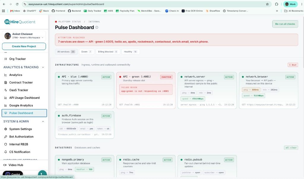 Opening the Pulse Dashboard from the sidebar