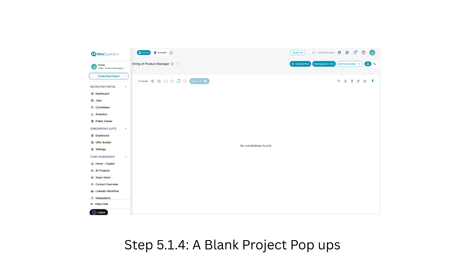 Review the empty project workspace
