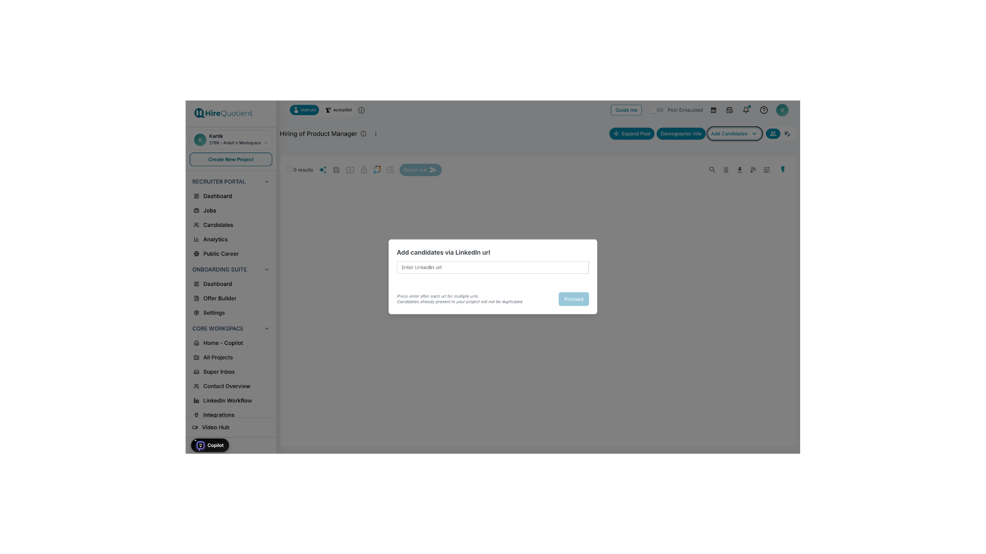 Understand the Add candidates via LinkedIn url dialog
