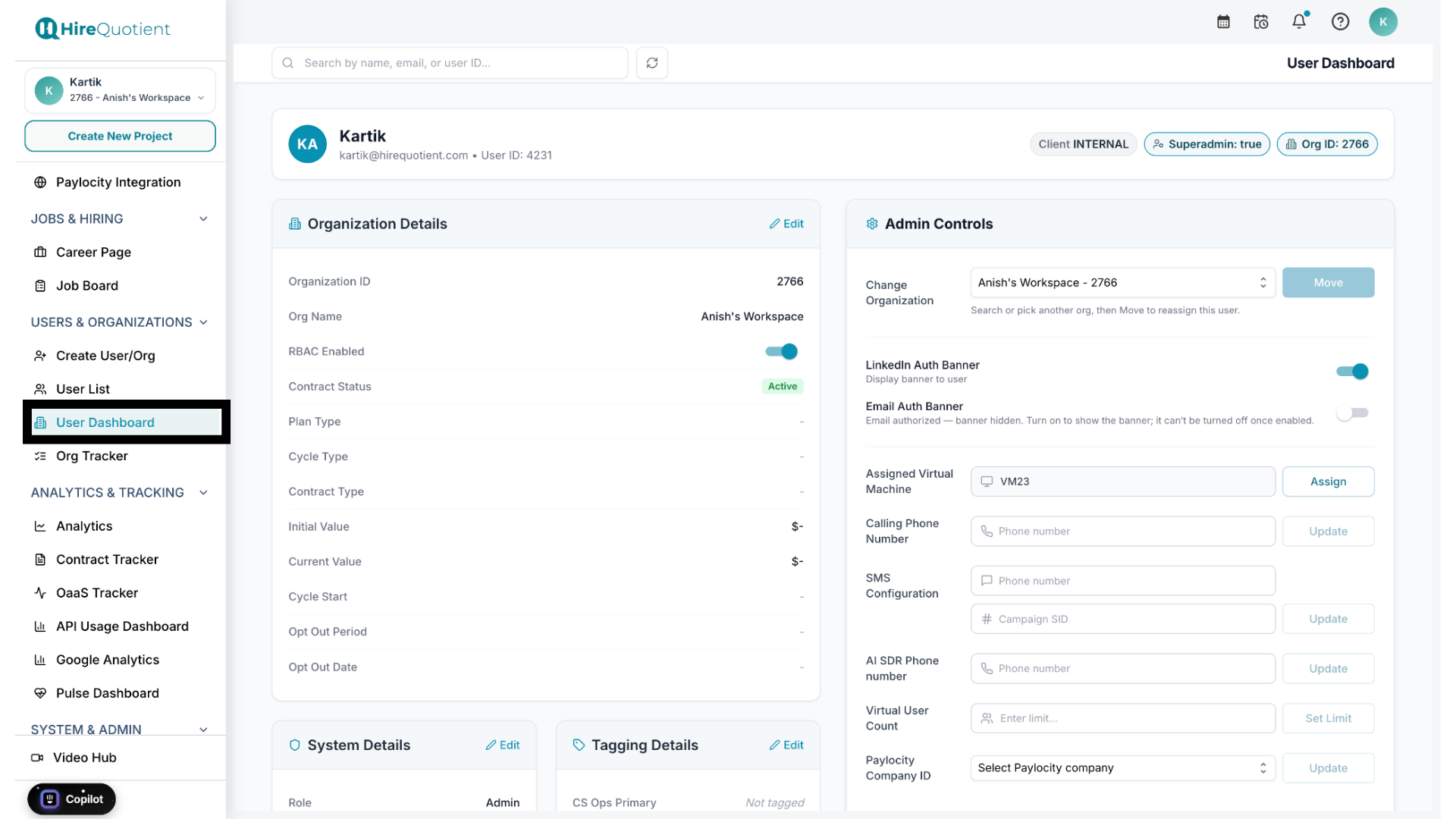 Open the User Dashboard