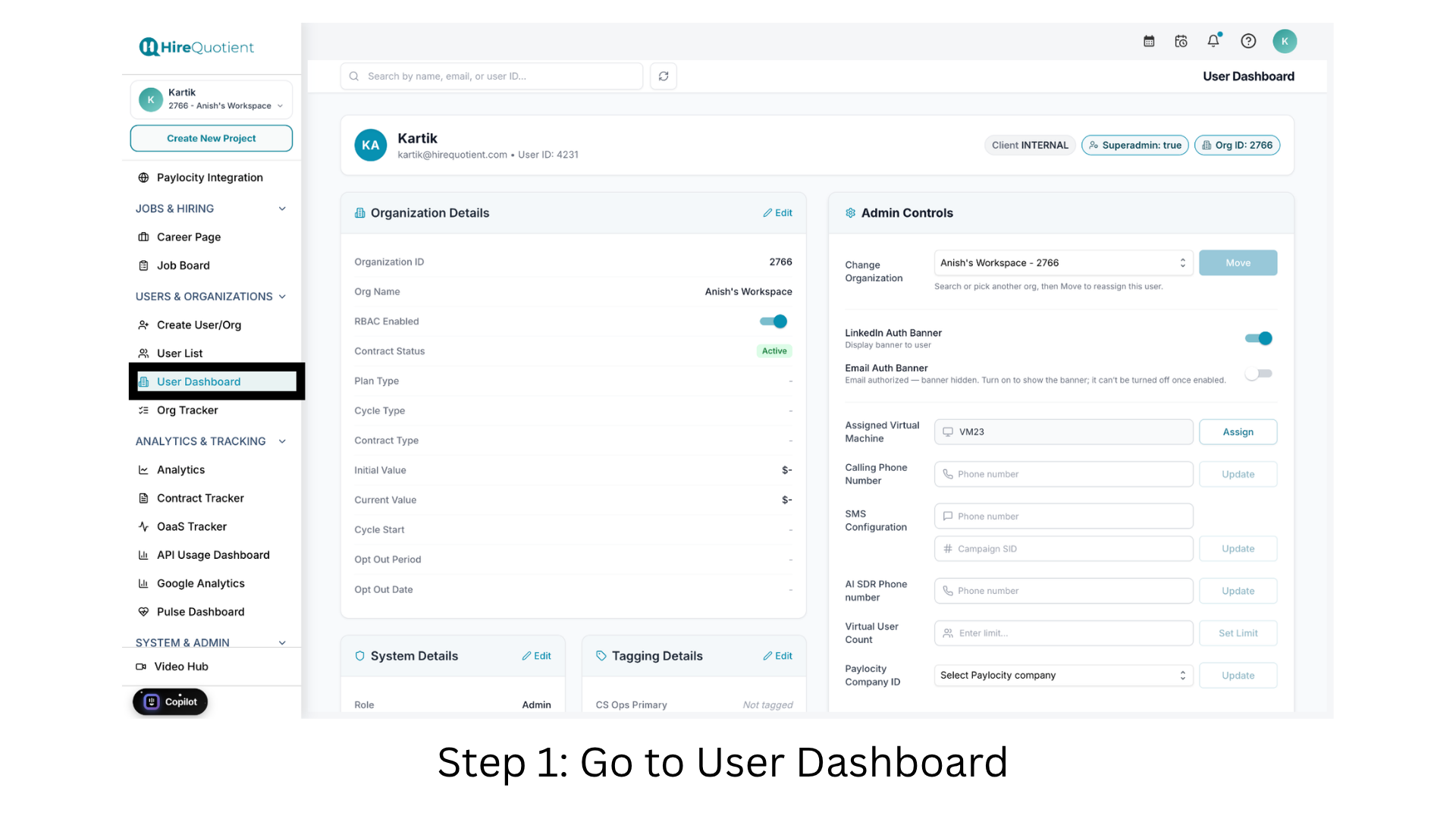 Open the User Dashboard