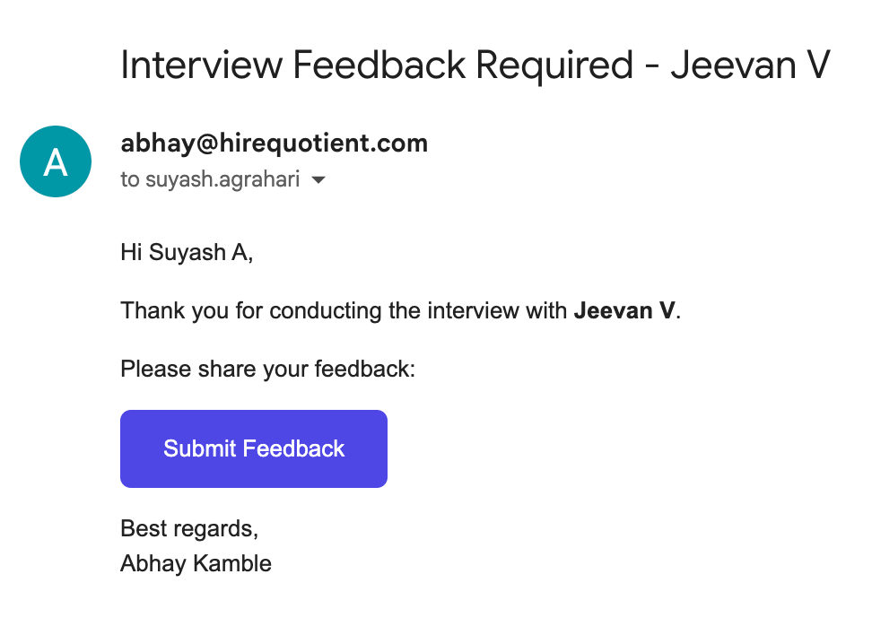 The feedback request reaches the interviewer