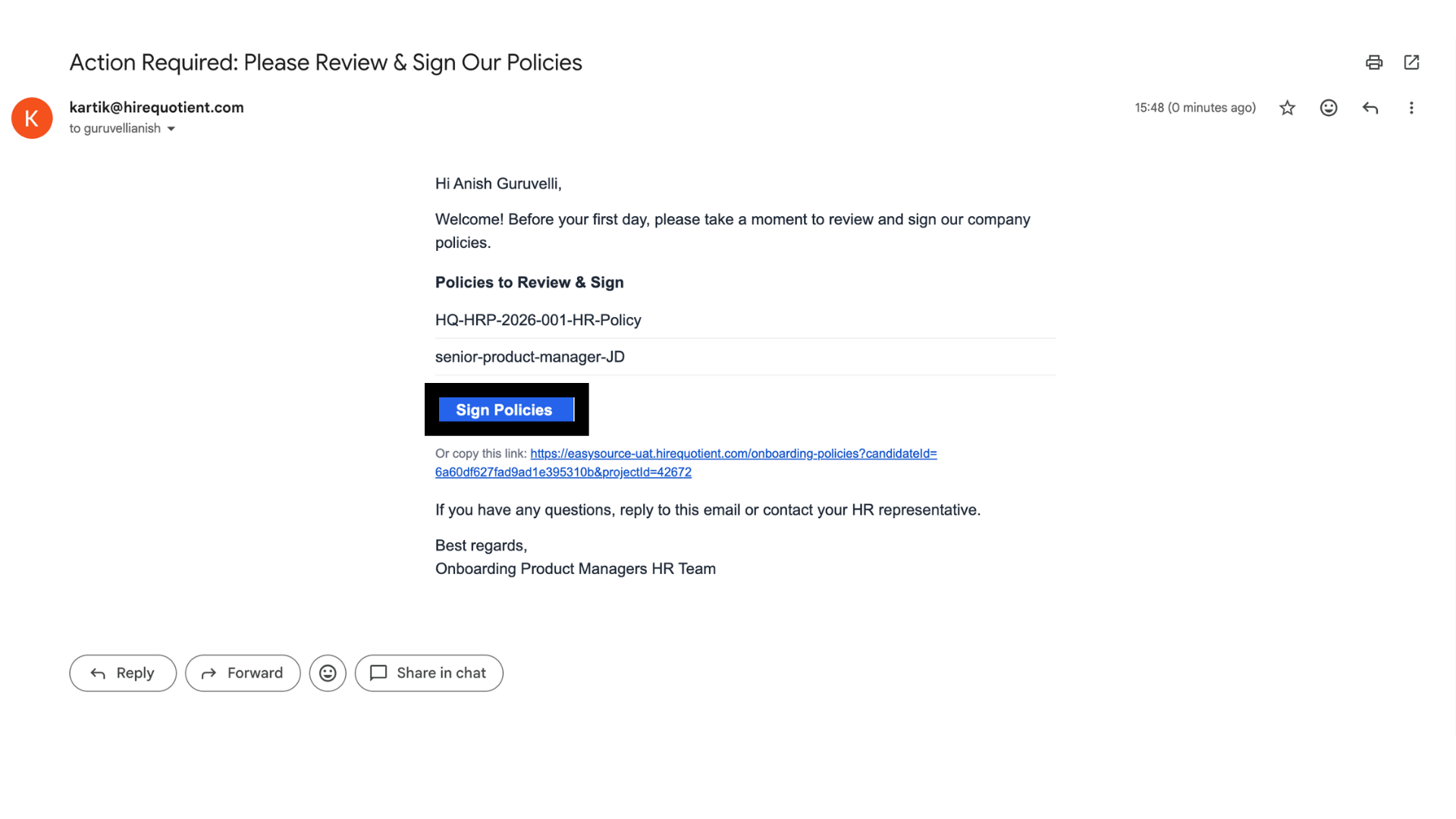 Mail Policies email arrives