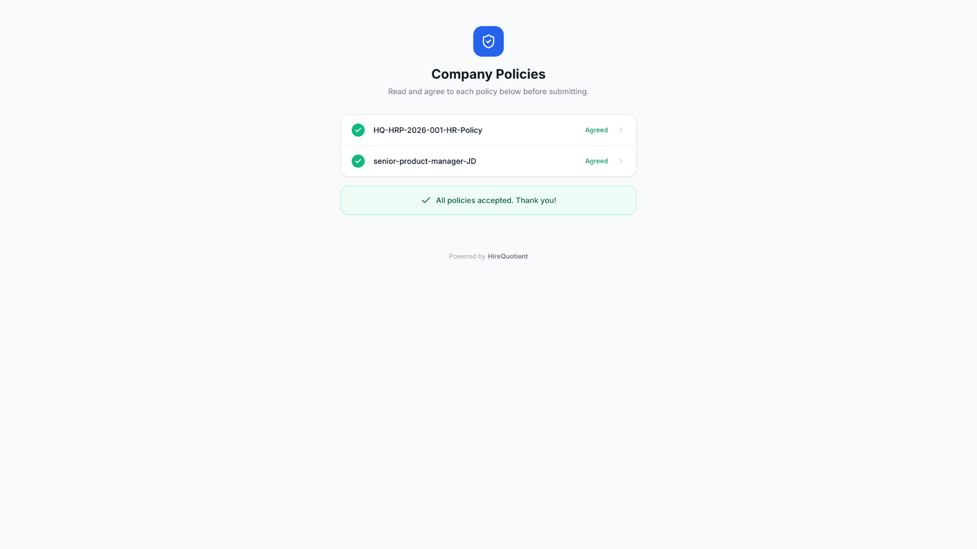 Policies confirmation screen