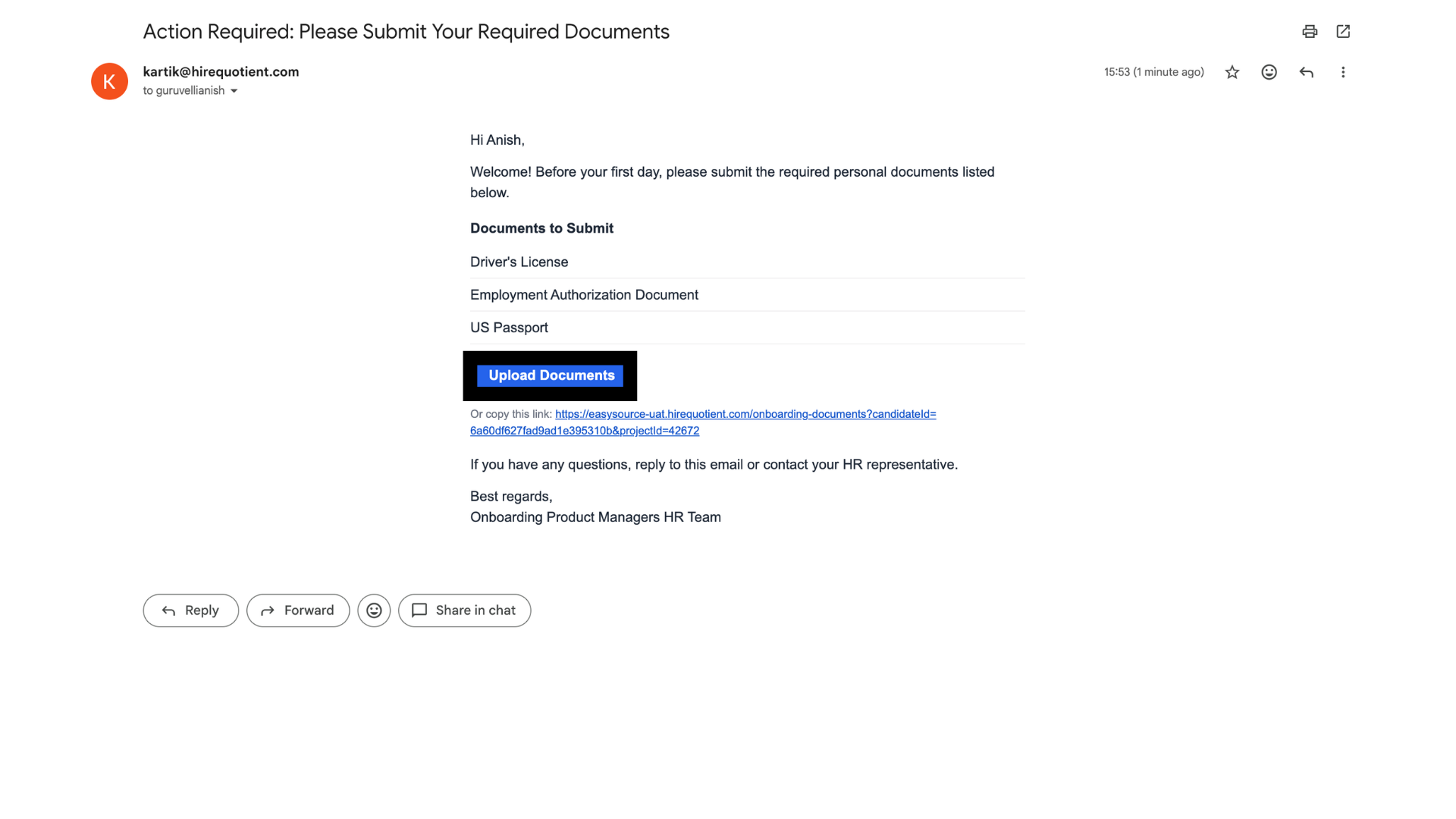 Collect Documents email arrives