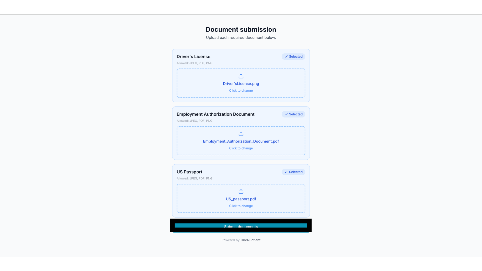 Files selected for each document