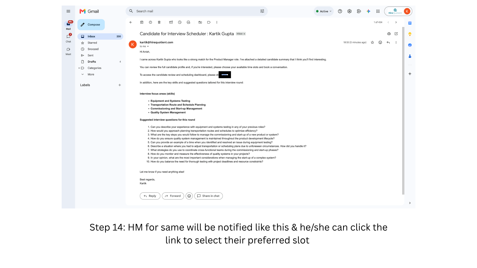 Review the email the hiring manager receives