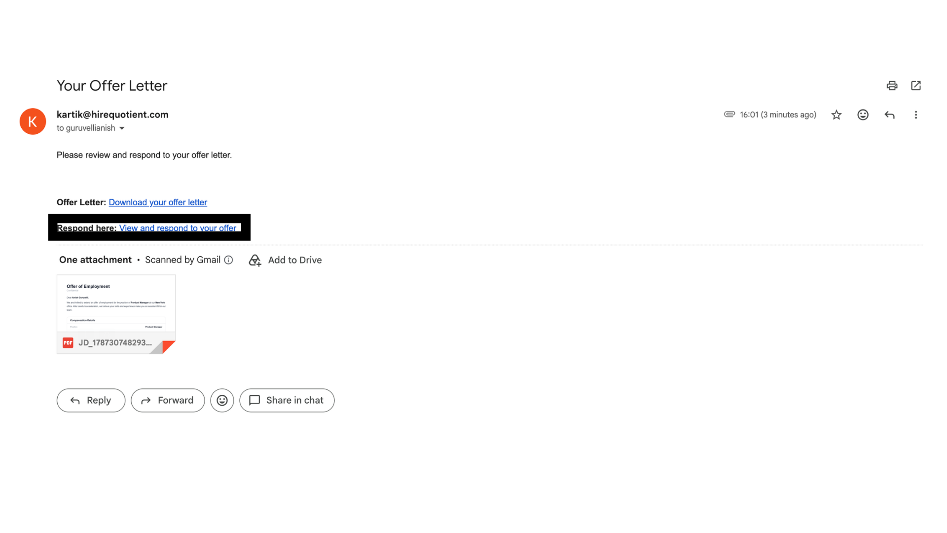 Offer letter email
