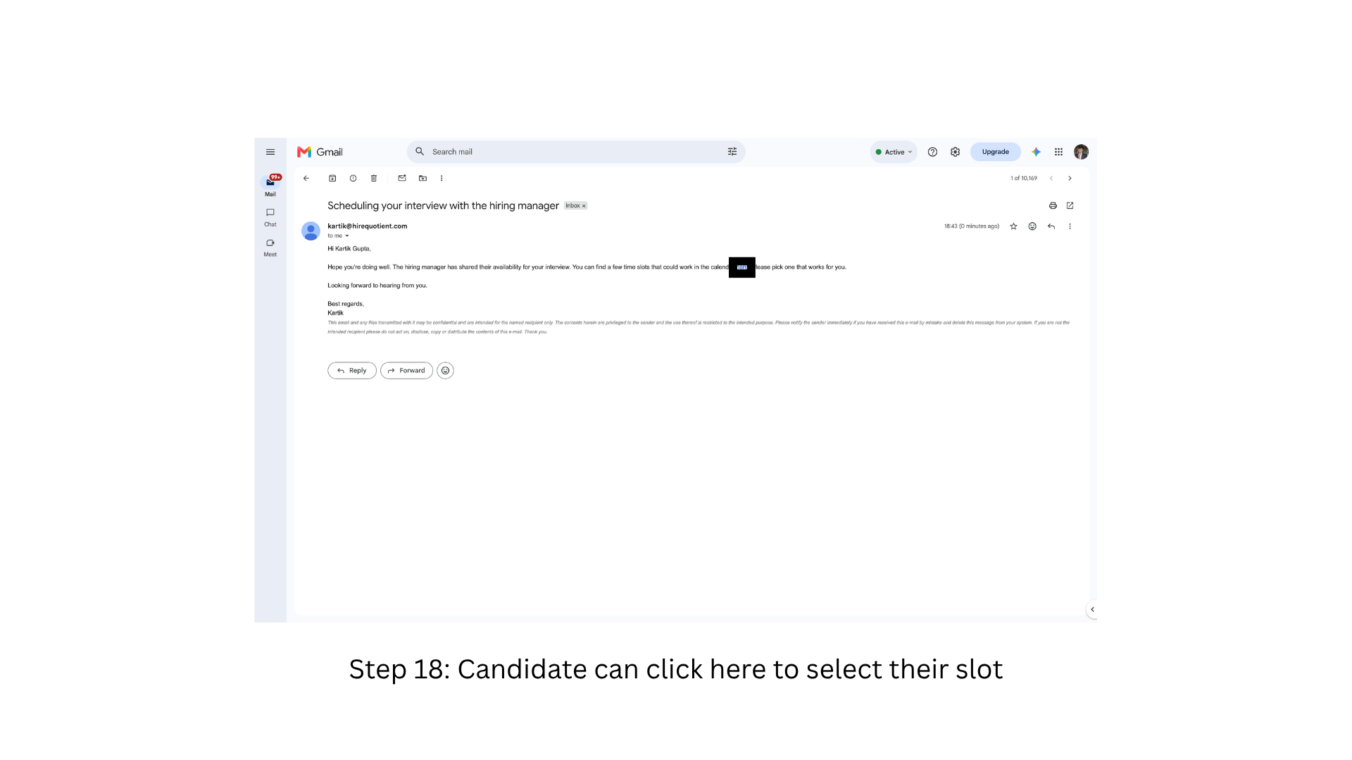 Candidate opens the slot selection email