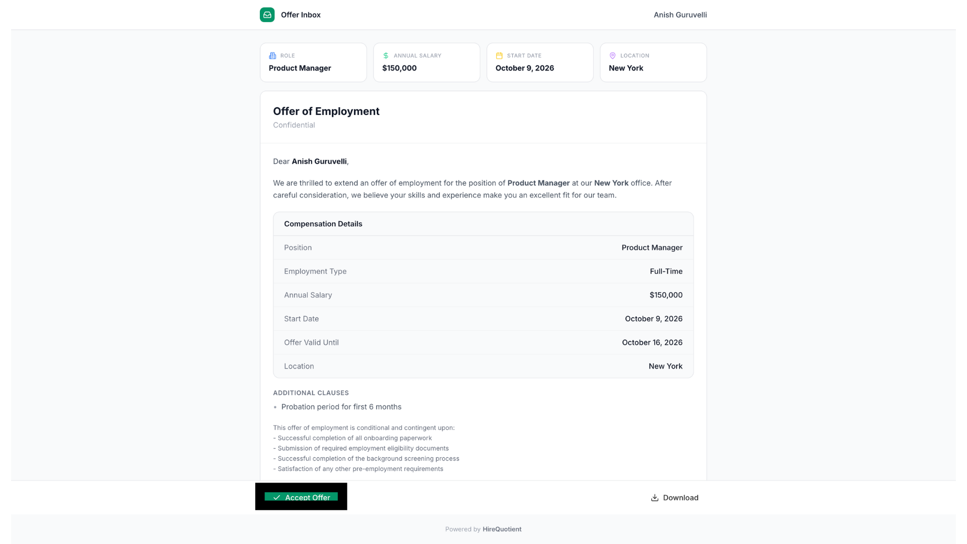 Reviewing the offer