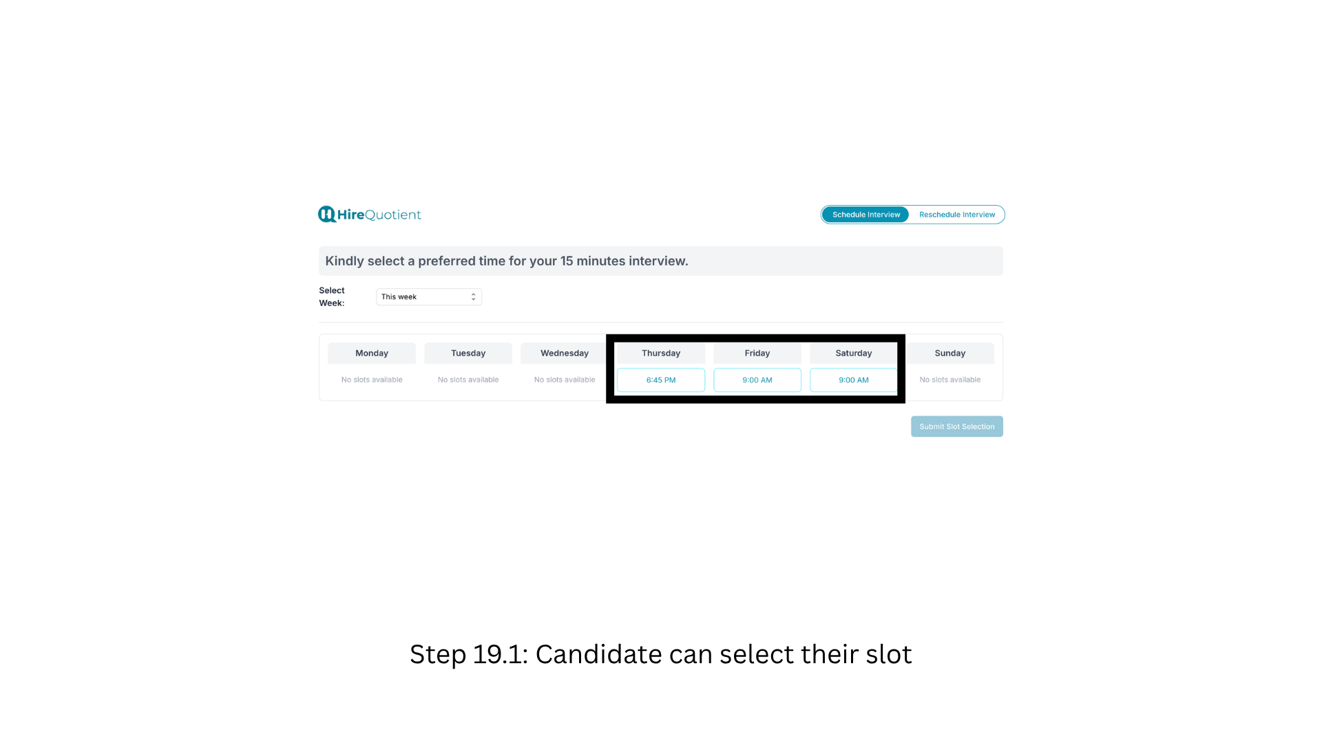 Pick a time on the candidate booking page