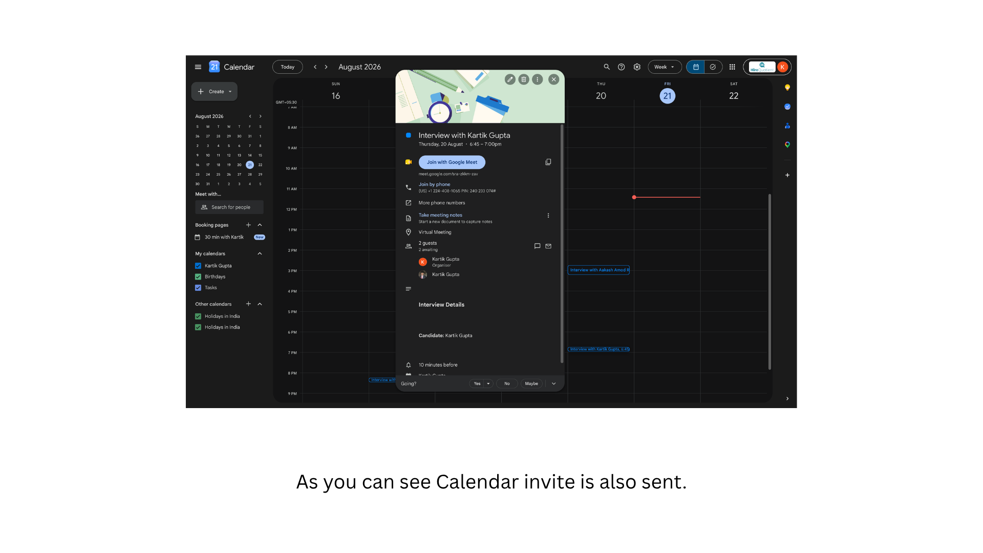 Confirm the calendar invite was created