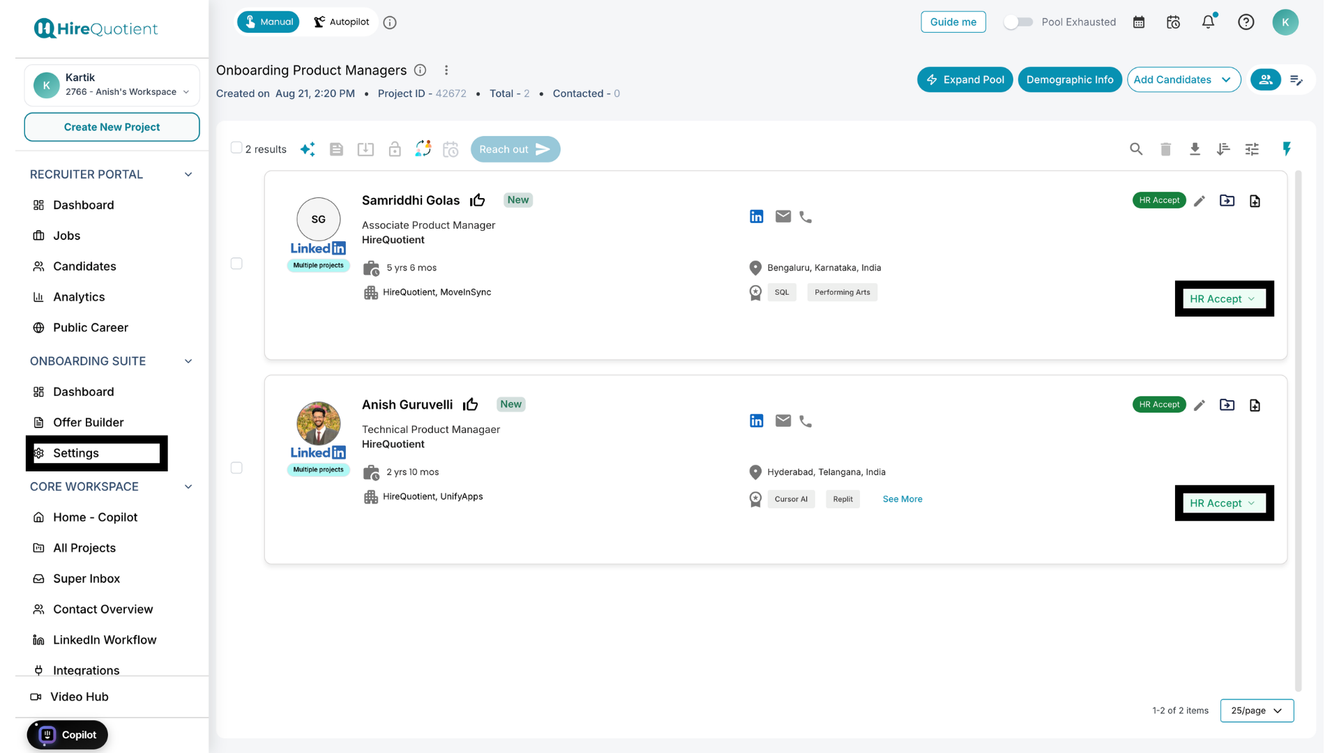 Only HR Accept candidates show up