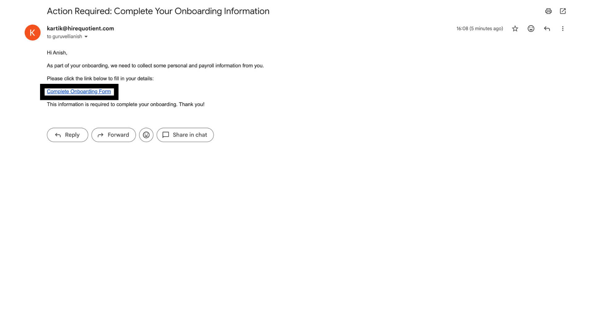 Candidate gets the paperwork form link