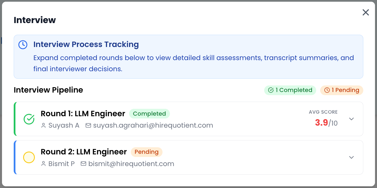 Track each round from interview settings