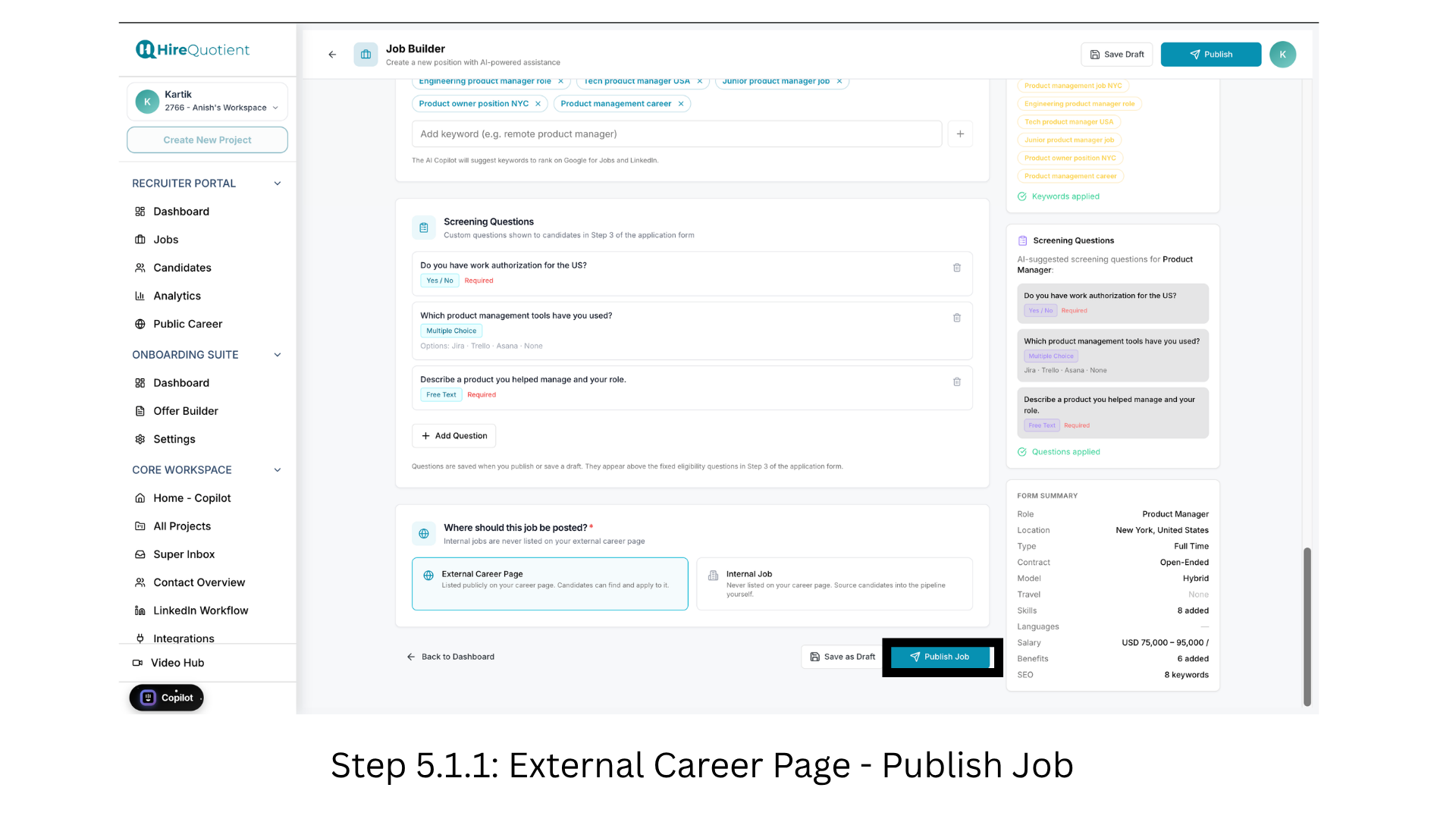 Choose External Career Page and publish the job