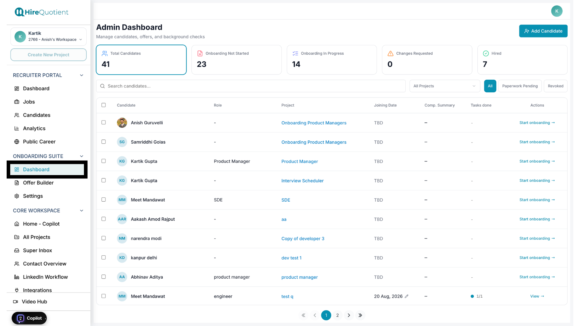 Open the Onboarding Suite dashboard