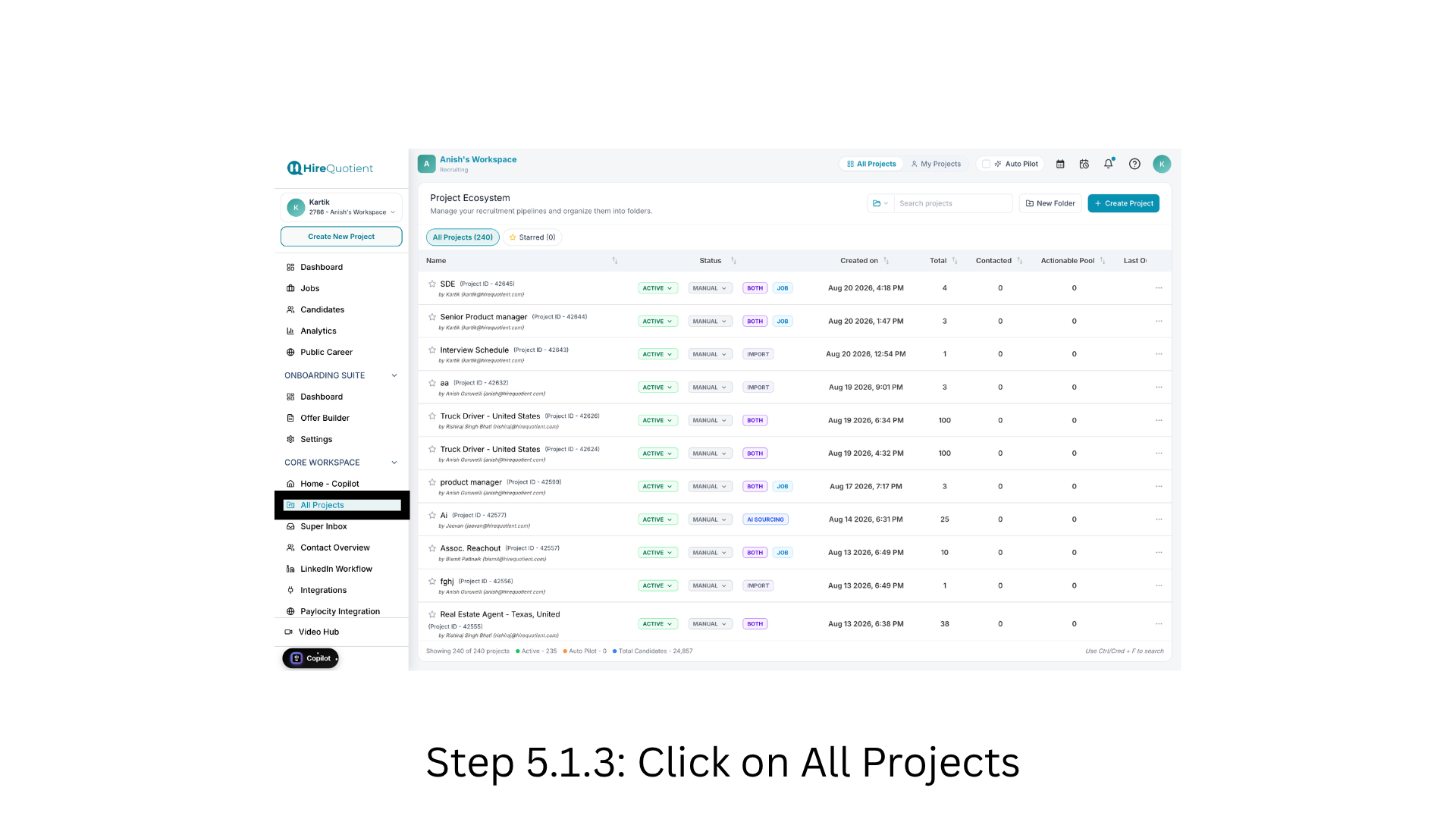 Open All Projects to find the project that was created